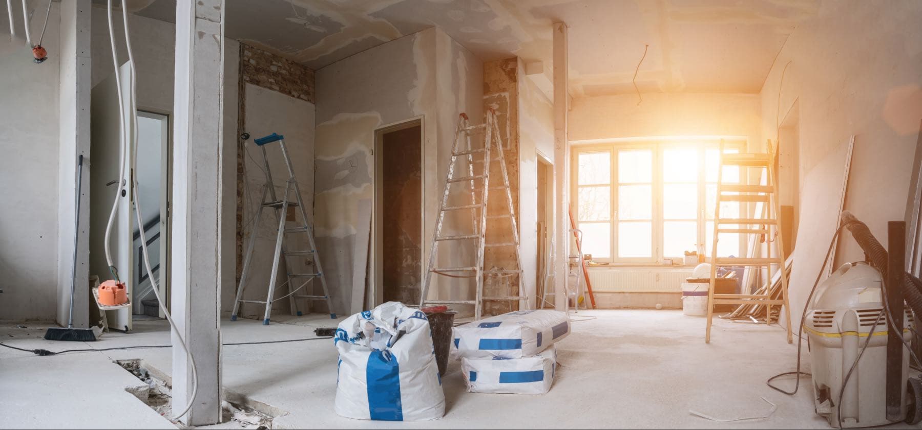 Room prepared for plastering work.